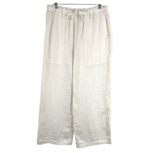Eskandar Linen Pull On Pants Size 1 Ivory Cream Wide Leg Solid Lagenlook PT-2693